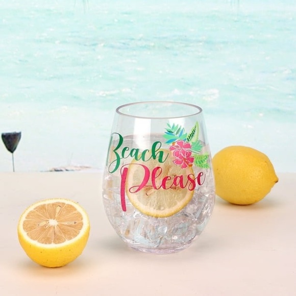 Beach Please Clear Acrylic Stemless Wine Tumbler, 19-Ounce- NWOT - Picture 1 of 10
